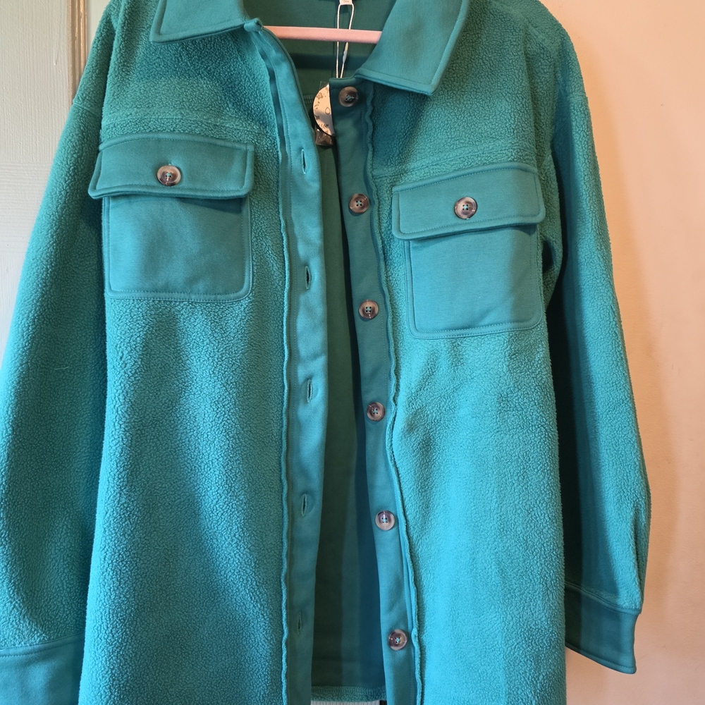 ODDY Teal Green Button-Up Fleece Jacket